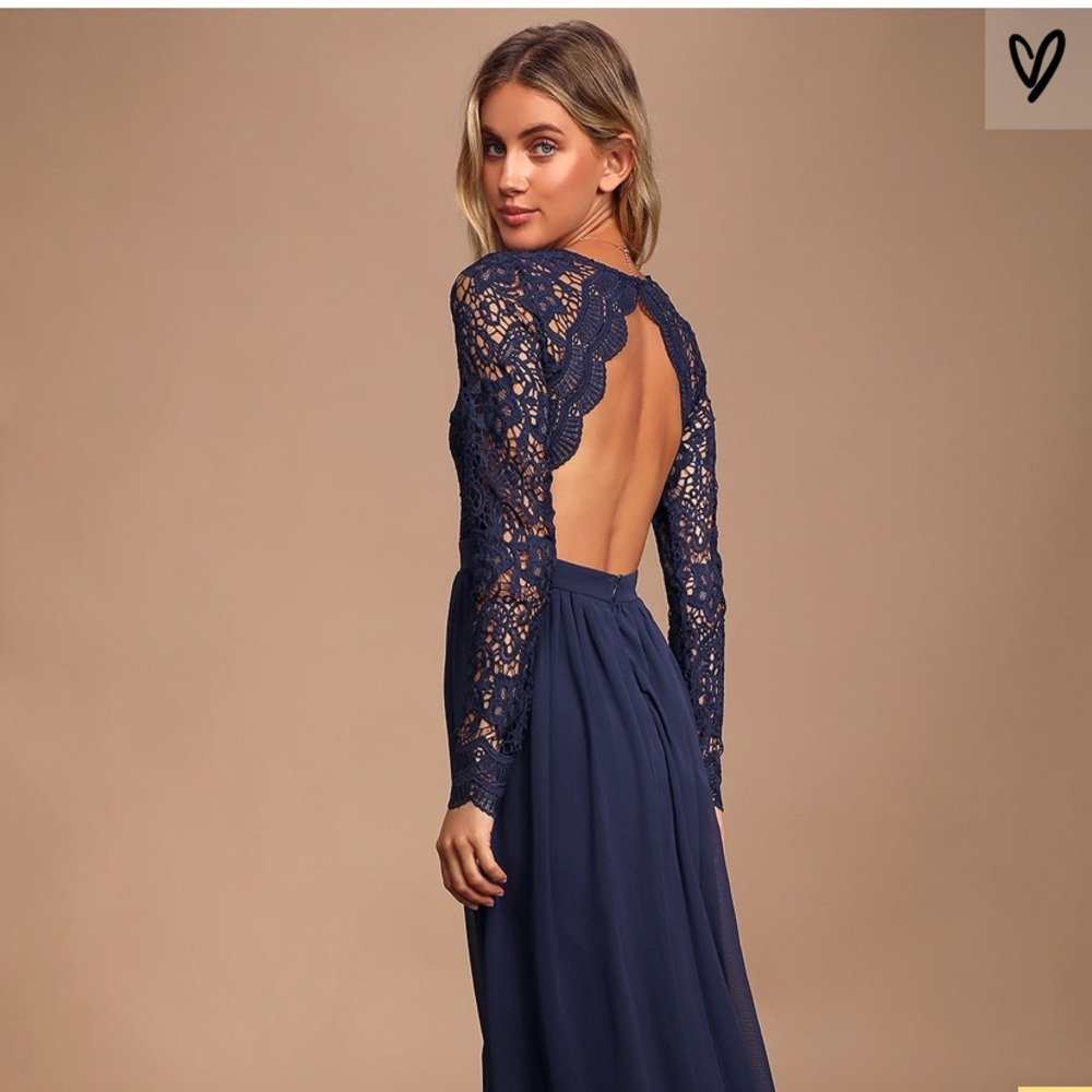 Lulu’s Awaken My Love Navy Blue Long Sleeve Dress